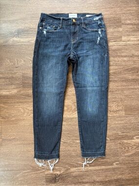 FRAME Le Garçon Crop Jeans | Size 26 | Dark Wash Distressed Designer Denim